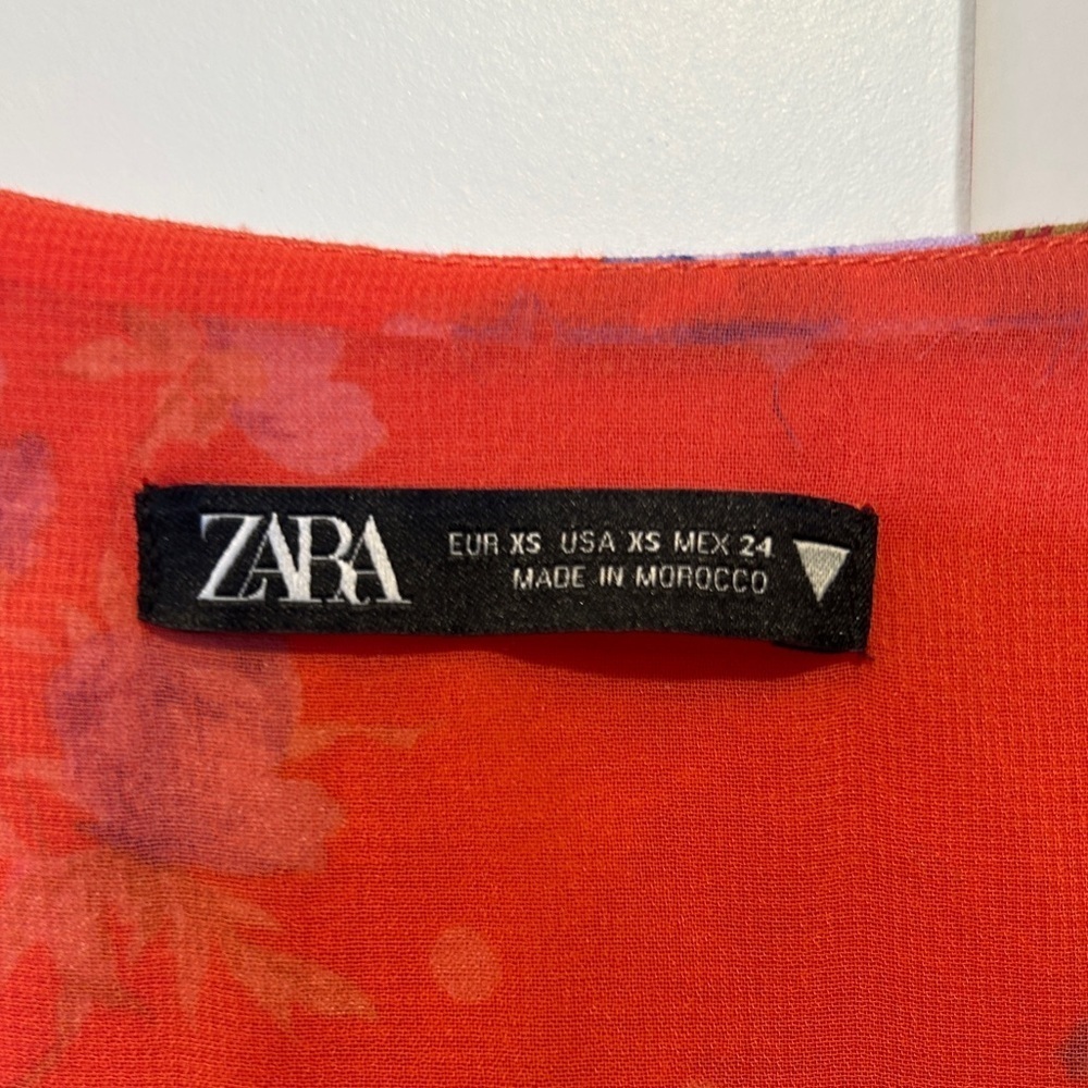 Zara Red Floral Wrap Sleeved Summer Dress - XS - Picture 5 of 10
